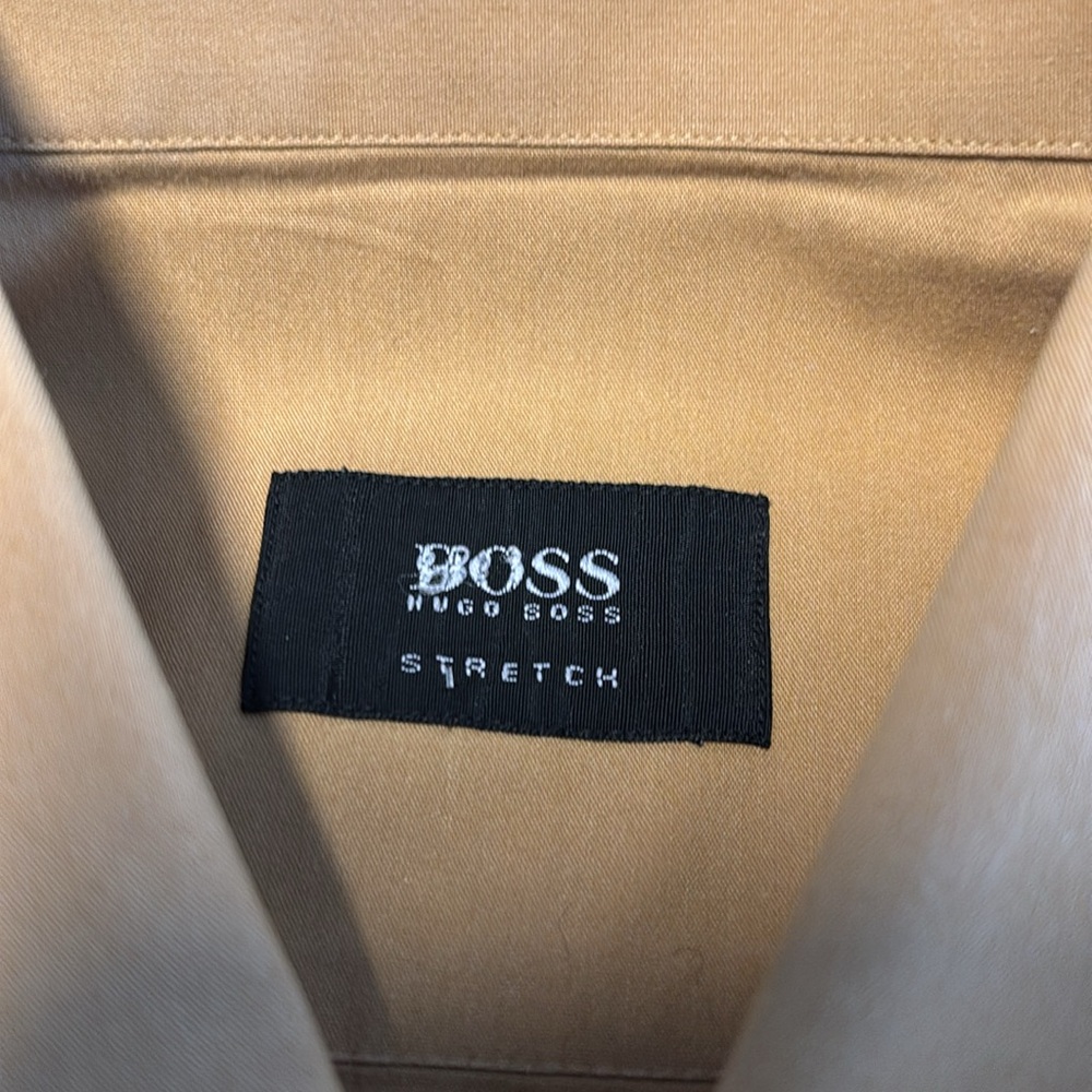 Hugo Boss Dress Shirt Mens Size 16 Mustard  Button Up Stretch Long Sleeve (7) - Picture 2 of 4